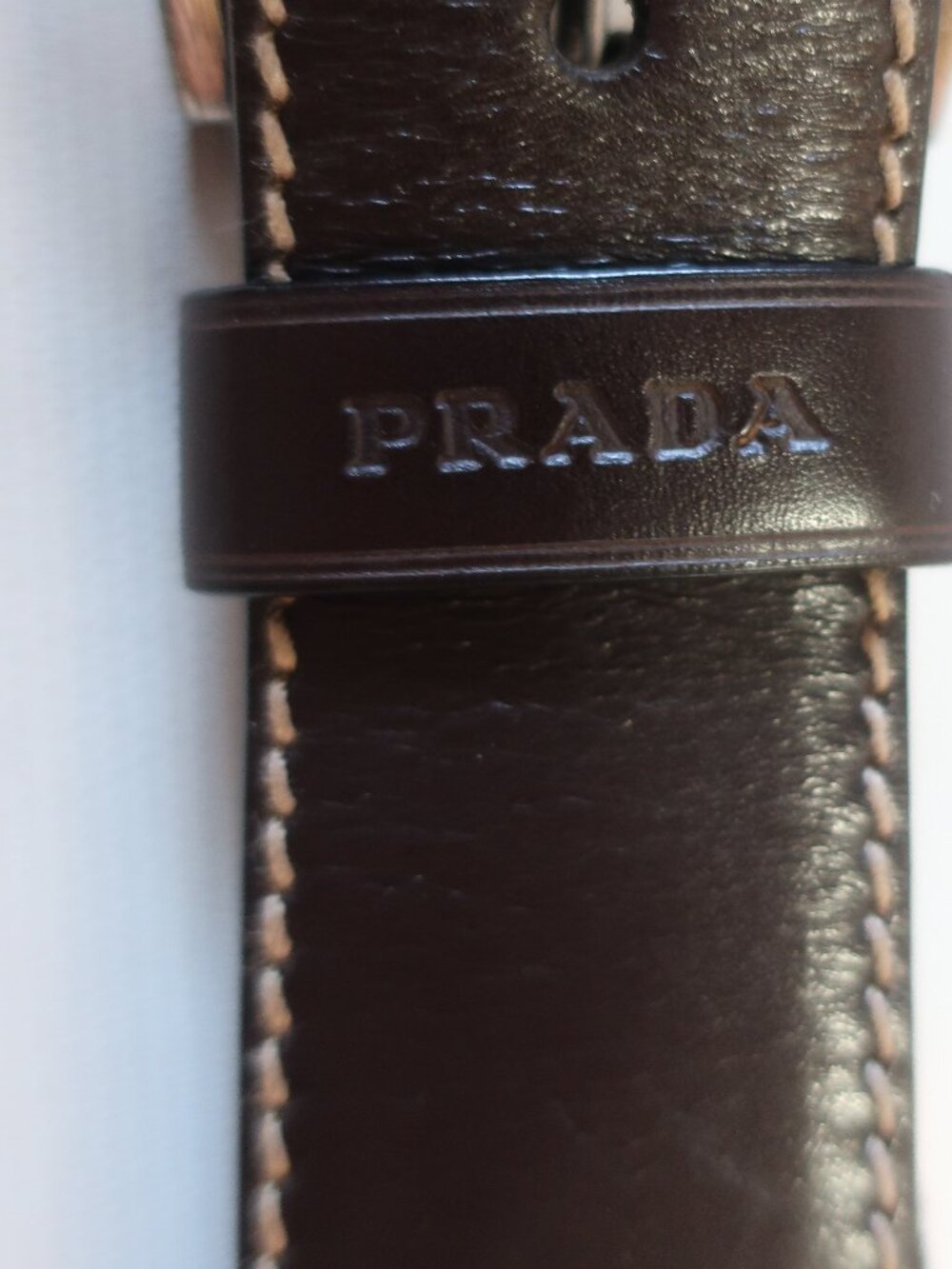 Mens Prada Brown Fabric & Leather Silver Buckle Belt 38/95 - Picture 7 of 10